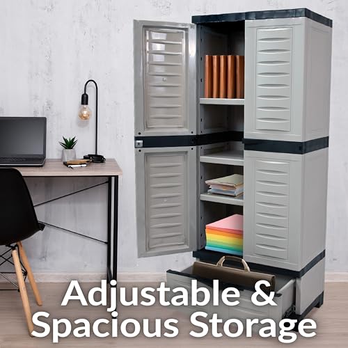 Image of Sunnydaze 57 inch Garage Storage Cabinet with Locking Doors & Shelves, Gray