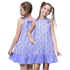 Mirawise Girls Summer Dress Tie Back Sleeveless Ruffle Hem Tween Elegant Dress with Pockets for 4-13Y