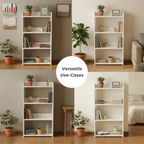 Image of DFC Element Auburn Book Shelf Wooden 4 Tier Shelf For Living Room, Home & Bedroom Decor & Daily Essentials|Engineered Wood Storage Shelf with Space Saving Organizer, Open Display Design (White finish)