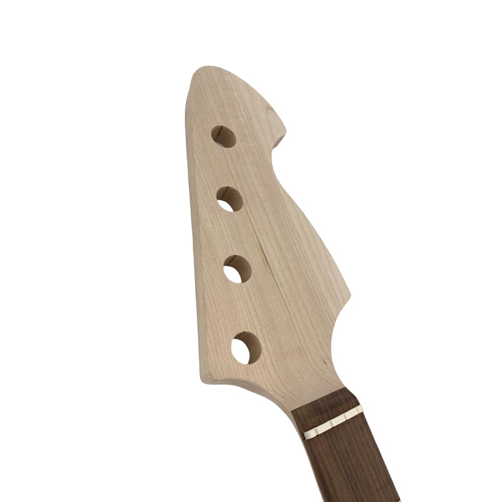 Manche de rechange pour guitare basse style J - Échelle de 86,4 cm, 21 frettes, touche en érable/palissandre - Incrustation de points - Talon de 65 mm, écrou de 38 mm, réglage du bas