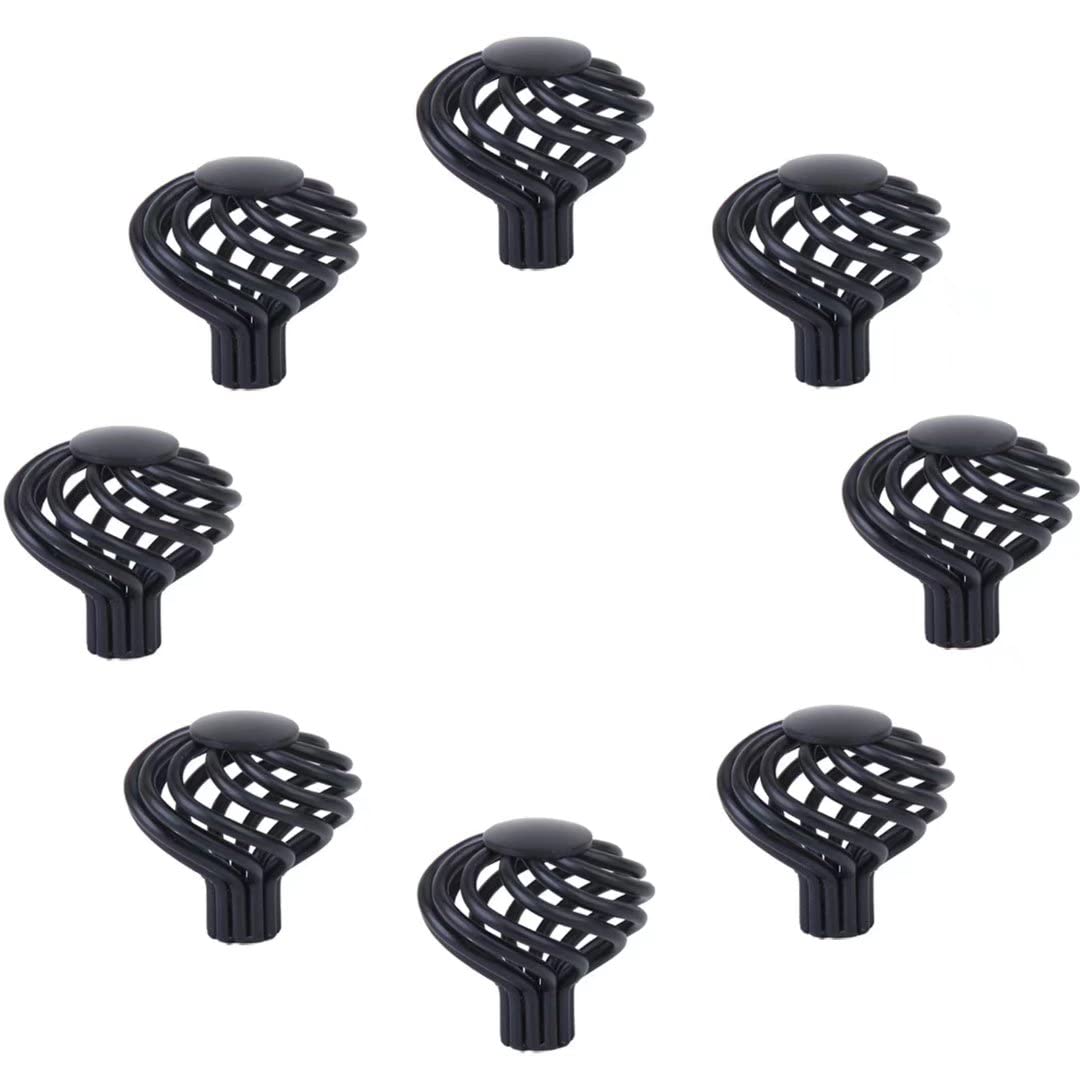 Creatwls 8pcs Vintage Black Bird Cage Spiral Shape- Cabinet Door Knobs - Kitchen Wardrobe Dresser Pull Handle -Cupboard Drawer Cabinet Furniture Hardware