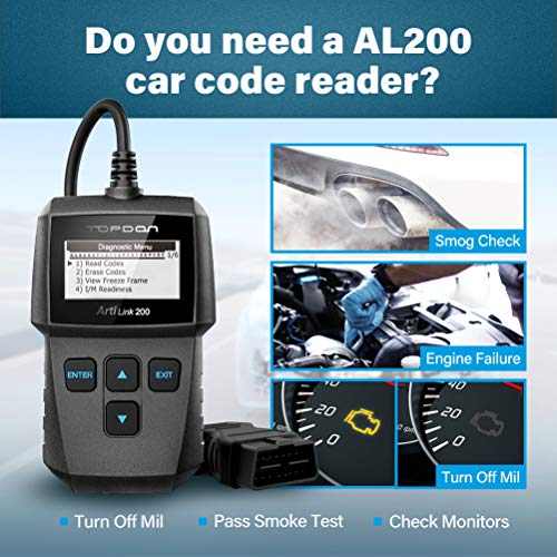 TT TOPDON OBD2 Scanner Check Engine Code Reader Scan Tool for Check Engine Light Turn Off Freeze Frame Data Viewing Live Data and Vehicle Information Reading