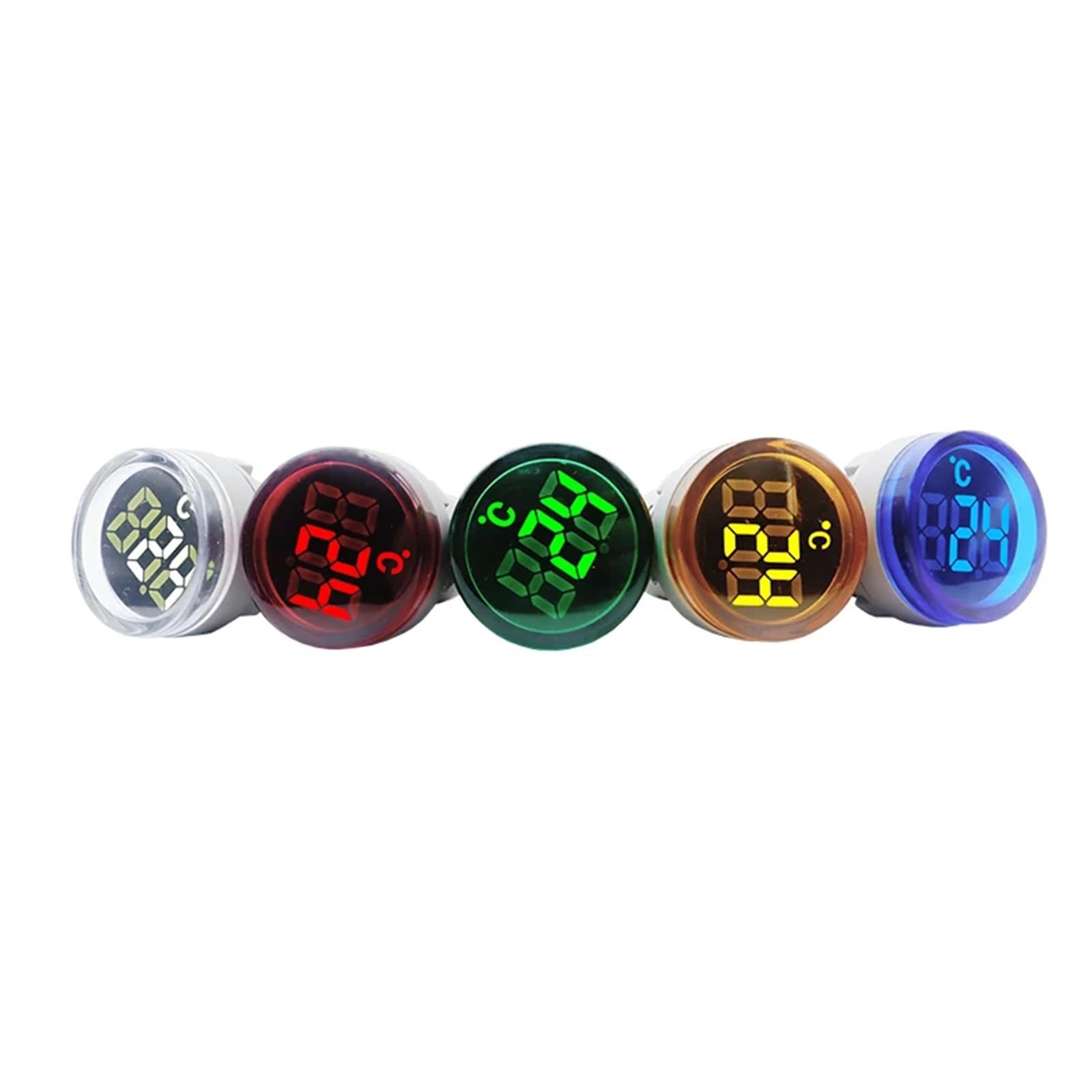 Termómetro digital redondo con indicador LED de 22 mm, 6 unidades, voltaje de 20 °C a 199 °C, CA 50-380 V, sonda de detección de temperatura con cable.(GREEN)