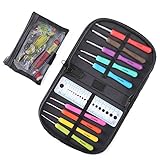 CO-Z Ergonomic Multicolor Aluminum Crochet Hooks Multi-Size Knitting Hooks Set with Knitting Accessories and Storage Case, Rubber Handle Hooks Perfect for Any Weave Patterns & Yarns Smooth Knits
