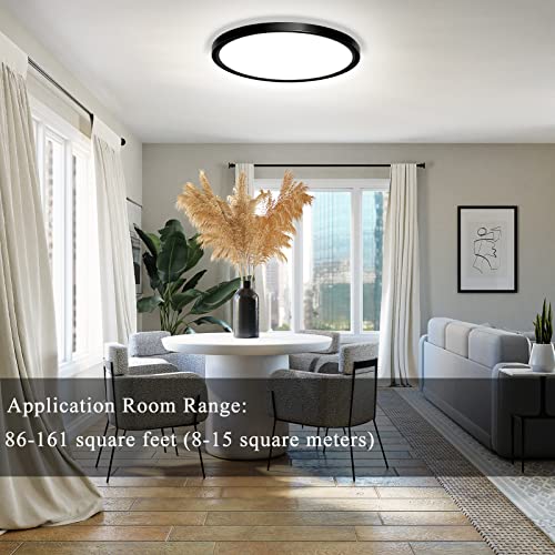 Ibestwin Flush Mount Led Ceiling Light Fixture Black, 24W 11.7 Inch 5000K Daylight 0.94 Inch Ultra-Thin Round Lighting Fixtures For Bedroom, Kitchen, Dining Room, Laundry Room #TOP5
