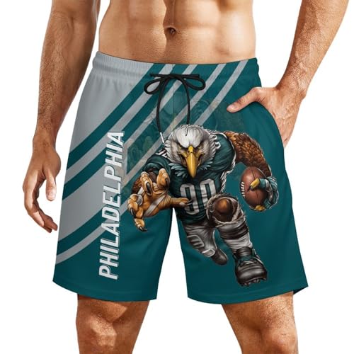 Men's Football Shorts City Mascots Beach Trunks Casual Pants Game Day Gifts for Football Fans Men S-3XL