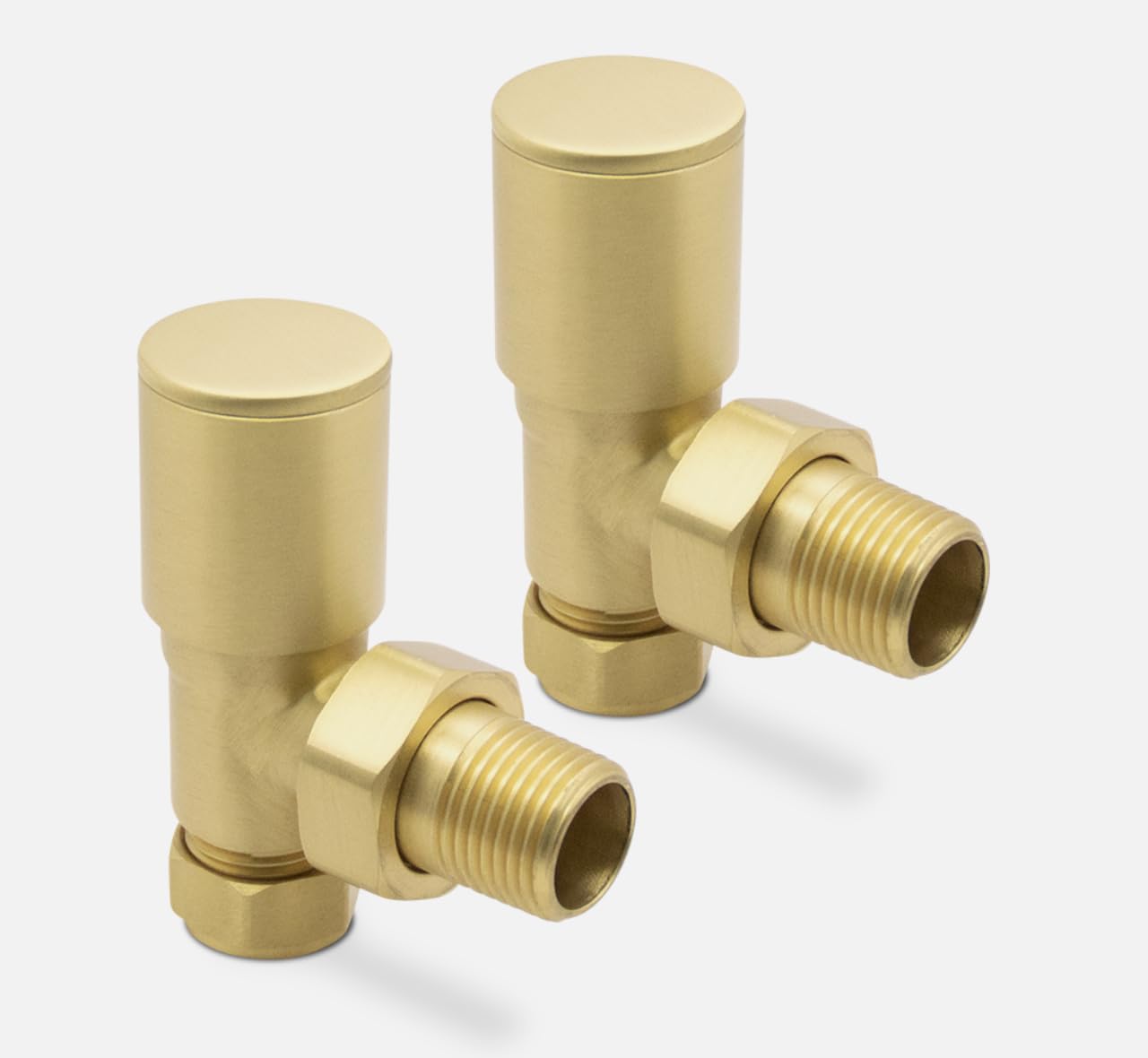 Brushed Brass Bathroom Towel Radiator Anglec Valves (For Horizontal pipes from the wall)