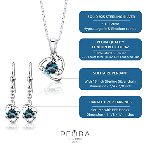 Peora-London-Blue-Topaz-Earrings-Pendant-Necklace-Set-925-Sterling-Silver-Natural-Gemstones-275-Carats-Total-Trillion-Cut-with-18-inch-Chain