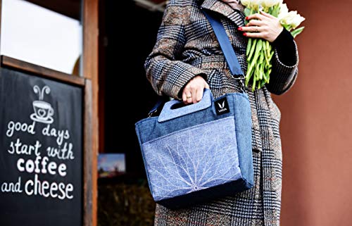 Image of VAYA BentoBag Light Weight Polyester Waterproof Insulated Lunch Tote Bag with Cutlery Pouch with Zip and Handle with Adjustable Detachable Nylon Strap,Blue