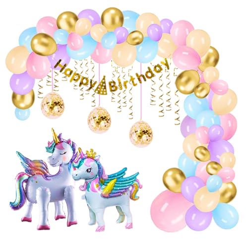 Decoração de aniversário infantil com tema de unicórnio. Os balões de aniversário unicórnio são reutilizáveis e mantidos em pé. Happy Birthday Decoração para meninas e meninos 1 2 3 4 5 6 7 8 anos