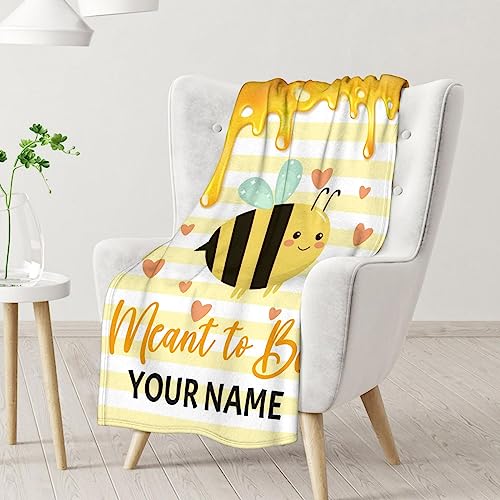 Personalized Bee Blanket Gifts, 30"x40" Cute Throw for Women Girls, Soft Cozy Warm Flannel Blanket for Sofa Bed