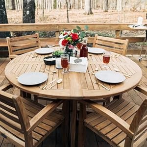 TITAN GREAT OUTDOORS Ash Ember Luna Grade A Teak 39 Round Dining Table Drop Leaf Design Indoor Outdoor Patio or Porch Dining Weather Resistant Solid Wood with Umbrella Hole