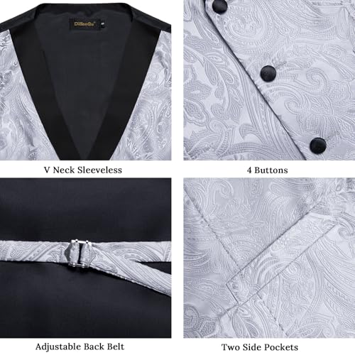 Image of DiBanGu Mens Paisley Suit Vest Silk Jacquard Waistcoat and Necktie Set Formal Shawl Collar Dress Vest 7PCS for Wedding Party