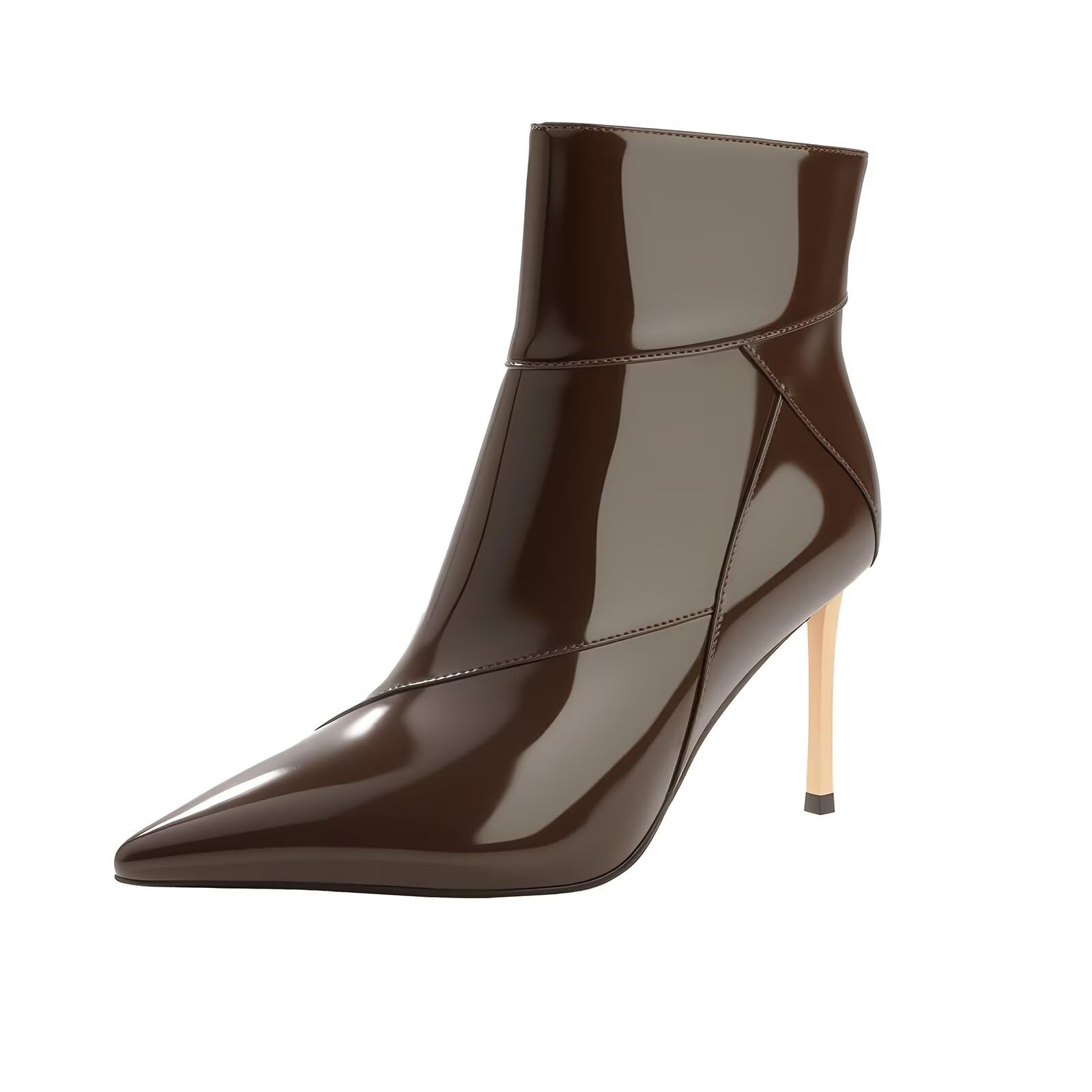 Husmeu Womens Handmade Ankle Boots Stiletto High Heel Genuine Patent Leather Booties Pointed Toe Side Zipper Boot