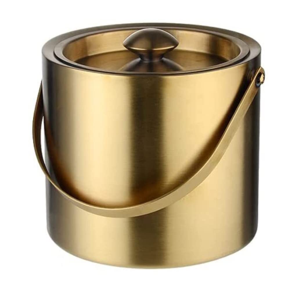 Cubitera de champán de Acero Inoxidable con Tapa y Aislamiento de Doble Capa, Ideal para Bares de Hotel y Bares (Dorada, 3 l)
