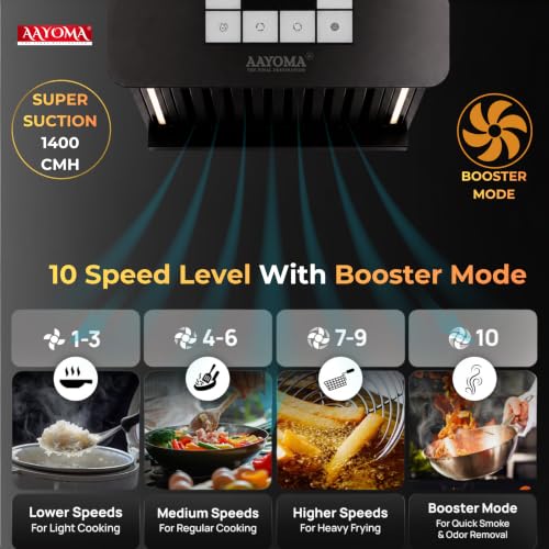 Image of Plug N Play BLDC 60cm 1400 m3 /hr Ductless Autoclean Kitchen Chimney | Baffle + Multi Stage Air Filter | Touch+Motion Sensor | BLDC | 10 Speed Levels | 10 Year Motor Warranty | Pan India Service