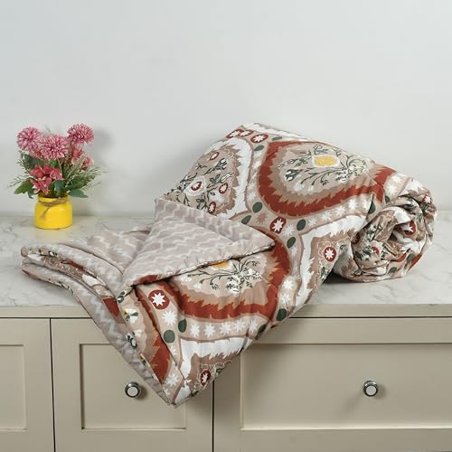 Image of Florida Microfiber Floral Double Bed Comforter | 220x240 cm | 180 GSM | Soft Reversible Lightweight Comforter for All Seasons Orange