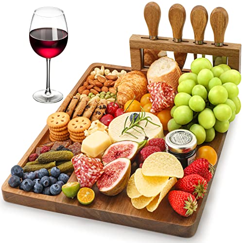 Easoger Acacia Cheese Tray and Magnetic Knife Holder - 14