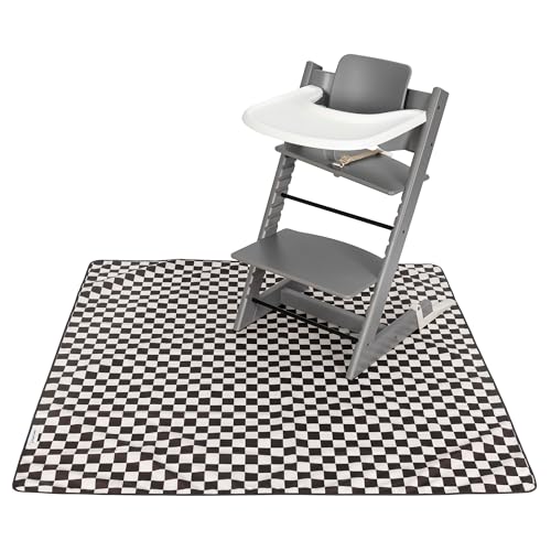 Image of Tiny Twinkle Splat Mat for Under High Chair or Table | 51" x 51" Waterproof & Mess-Proof High Chair Mat for Baby, Machine Washable for Mealtime or Art(Checkers Black)