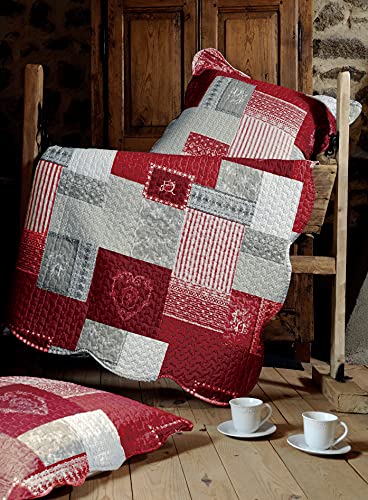 Lovely Casa Arkansas Boutis avec 2 Taies, Polyester, Rouge, 260 x 240 cm