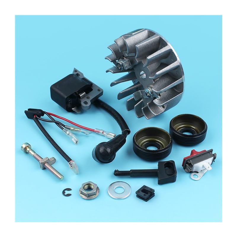 Flywheel Kill Switch Bobina de Encendido tensor de Cadena Sellos de Aceite for HUSQVARNA 137 137E 142 142E Motosierra con Tuercas Palanca de estrangulación