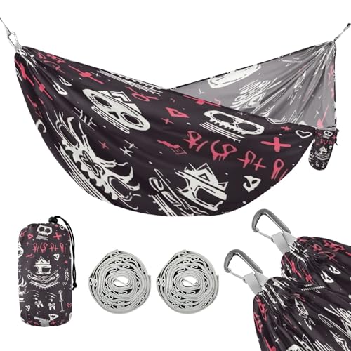 ATTX Colorful Skull Pattern Camping Hammock - Lightweight & Portable Hammocks, Heavy Duty 330lbs Capacity for Indoor, Hiking, Backpacking, Travel, Backyard, Beach#278