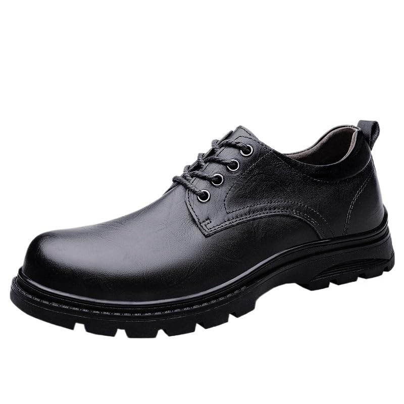 Men's Casual Oxford Shoes Burnished Leather Lace Up Plain Toe Non Slip Block Heel Formal Wedding Dress Shoes