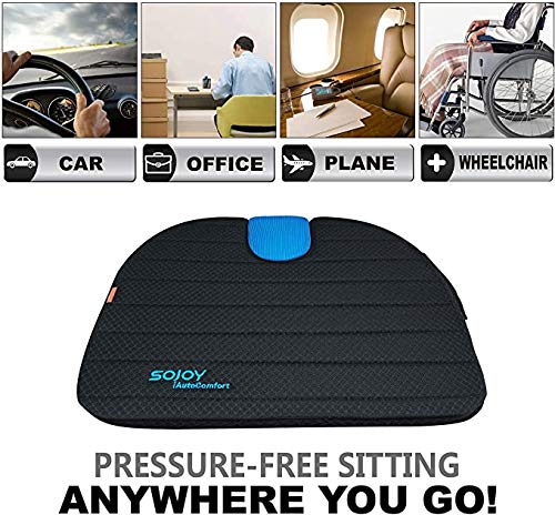 SOJOY Multi-Function Car Seat Cushion for Car Drivers Wedge Coccyx Support for Back, Hemorrhoids, Hip, Leg Pain Orthopedic Memory Foam Breathable, Washable Cover (18.5X16 X 3 Inch) - Thumbnail 6