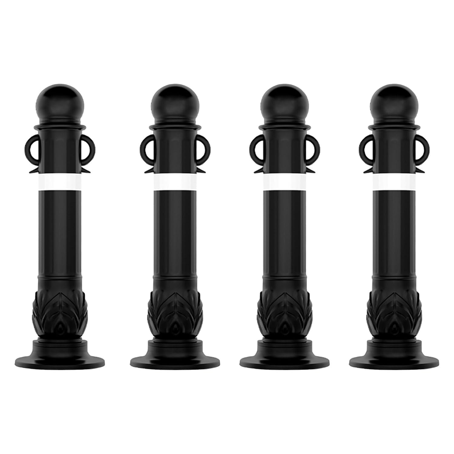 SGKOMN Reflective Safety Bollard Parking Post - Portable Traffic Control Driveway Barrier, Black Delineator with Reflective Collar for Construction Events, Black(4pcs)