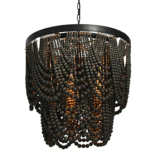 Creative Co-Op Beaded Chandelier Rustic Farmhouse Boho Light Fixture With Wooden Beads - 2-Tier Draped Bead Chandelier #TOP6