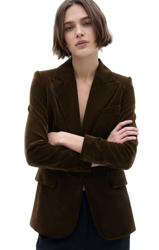 Womens Velvet Blazer Jacket Slim Fit Office Lady Blazer Prom Party Suit Jacket