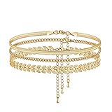 Gold Anklet Bracelets for Women 18K Gold Plated Handmade Dainty Layered Anklet Heart Ankle Chain Fla