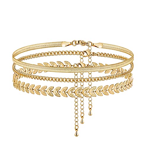 Gold Anklet Bracelets For Women 18K Gold Plated Handmade Dainty Layered Anklet Heart Ankle Chain Flat Anklets For Women Cute Summer Beach Foot Charm Adjustable Size Jewelry Personalized Gifts #TOP20