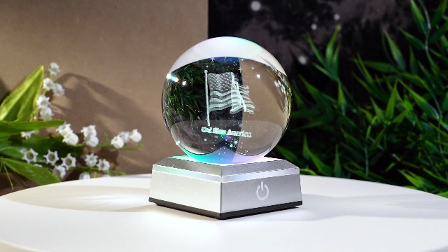 Image of Ornalrist 3D Crystal Ball Engraved American Flag Gifts for Men, Women, Him Father - Crystal Ball Engraved USA Flag & God Bless America Text 3.15in with Colorful LED Light Base Home Decor