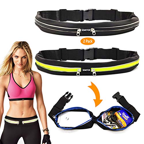 2Pack Sports Running Belt, Dual Pouch Expandable Sweatproof Reflective Waist Pack, Fitness Workout Running Phone Holder, Perfect for Gym, Workouts, Marathon, Exercise, Cycling, Walking, Casual, Hiking