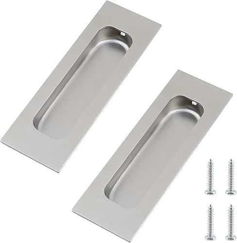 Vista 4 de T Tulead 2 manijas de acero inoxidable para puerta empotradas, manijas rectangulares planas para puertas correderas, manijas de níquel cepillado