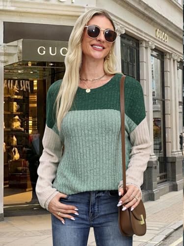 MixShe Womens Sweaters Color Block 2025 Fall Fashion Crewneck Tunic Tops S-XXL