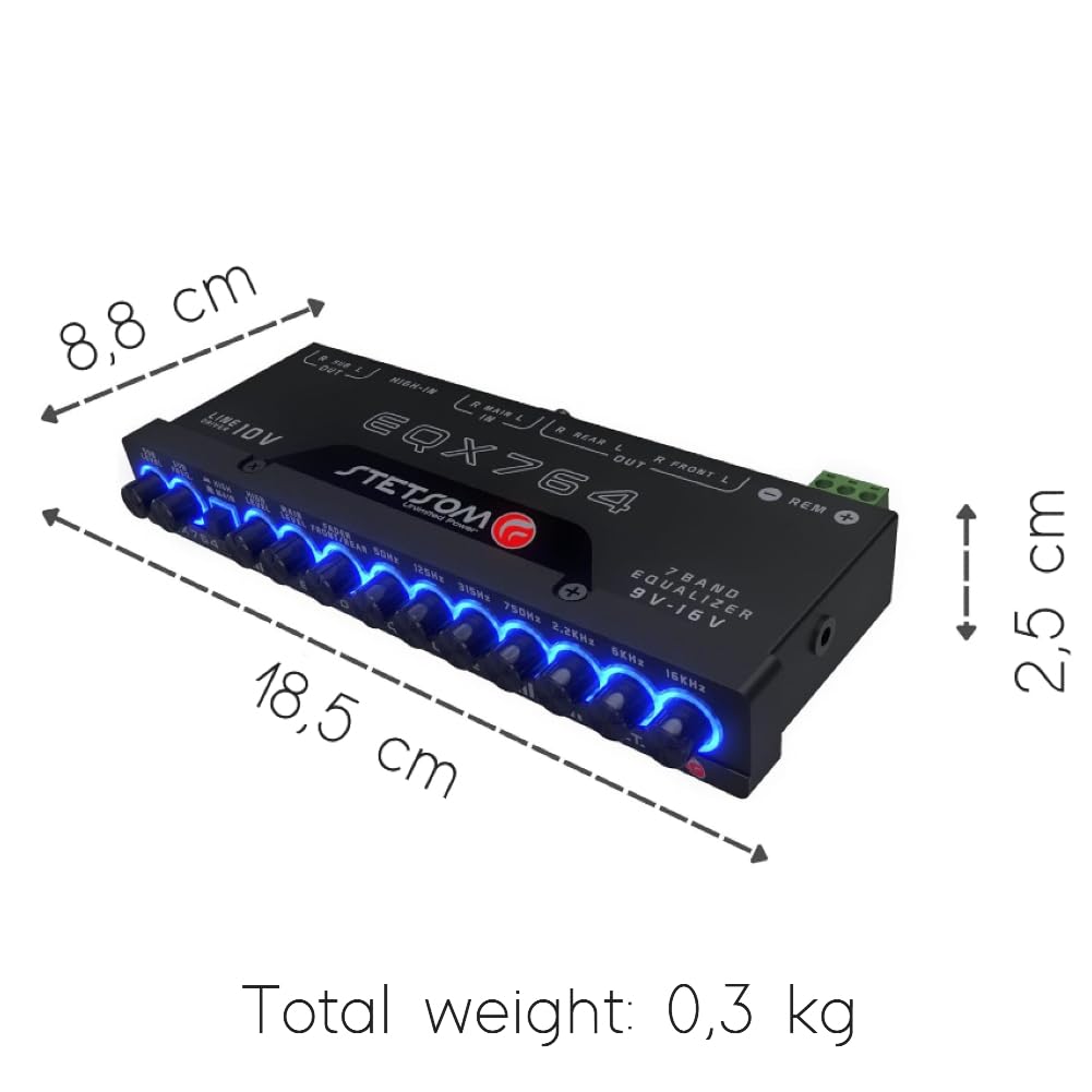 Genérico Kit Set para Stetson EQX764, 1 Ecualizador preamplificador de 7 Bandas, Ecualizador, Crossover, ultradelgado, Listo para Auto, 1 Unidad + Accesorios Gratis