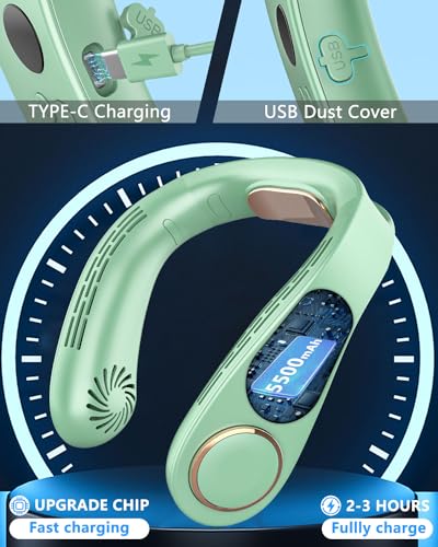 Image of Personal Neck Air Conditioner with Cooling Plates, 5500mAh Long Battery Life, Silent Wearable Cooling Neck Fan, Bladeless lightweight Headphone Fans for Hot Flash Women Adult Outdoors, Light Green