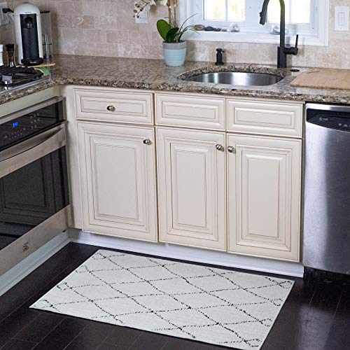 SUSSEXHOME Non-Skid Ultra-Thin Area Rugs for Laundry Room, Entryway, Bathroom and Kitchen - Washable Multipurpose Floor Mat (24x44 inch, Moroccan Trellis-Ivory)