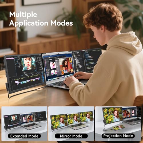 Image of ADREAMER 14 inch Triple Laptop Screen Extender, 1920 x 1200 FHD Portable Dual Monitor for Laptop, Plug-Play Monitor Extender for Triple Display Windows, Fit 11.6 inch - 16 inch Laptops.