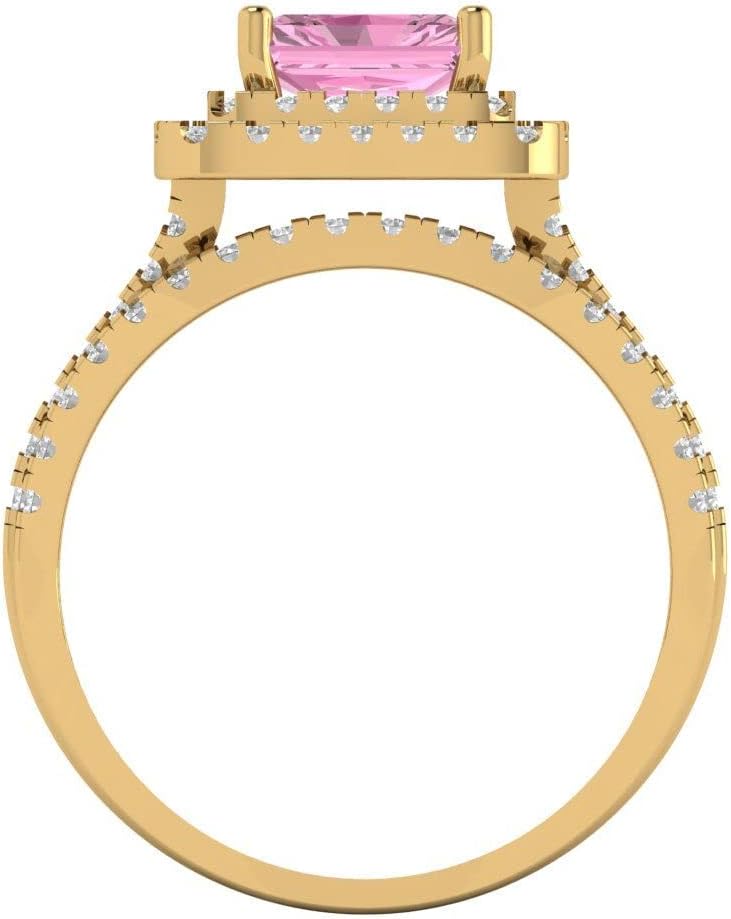 Women's 18K Yellow Gold Emerald-Cut Pink Diamond Solitaire Bridal Set with Eternity Band (3.05 cttw)