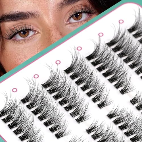 Onlyall Cat Eye Lashes Cluster Natural Individual False Eyelashes Clusters Wispy Lash Extension Fluffy DIY 3D Long Eyelash 98 Pcs (12-17MM Pre-styled-Cateye-7Pair) N01