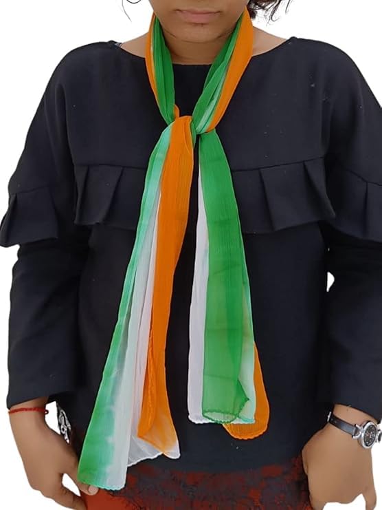 Image of Chiffon Tri Colour /Tiranga Stole for Female /Scarf SMALL SIZE for Kids Women & Men. 53 * 16 INCHES, Multicolor