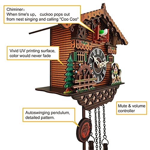 JOONIEHOUSE Traditional Black Forest Cuckoo Clock, Newly Wood Coo Coo Clock Decorative Wall Clock with Pendulum and Chiming Function - Perfect Wall Clocks for Home Livingroom Decor - Image 5