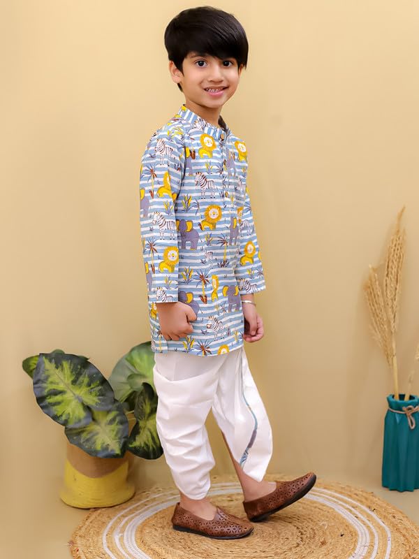 Image of superminis Boys Dhoti Kurta Set Cotton Animal Print Full Sleeves Ethnic Wear for Kids Boys | Kurta Dhoti for Baby Boy 0-3 Months to 8 Years | Traditional Dress for Festive