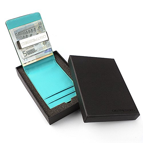 Preisvergleich Produktbild Distressed - Kreditkartenetui mit Edelstahl Geldklammer / Geldscheinklammer in Geschenkverpackung - babyblau