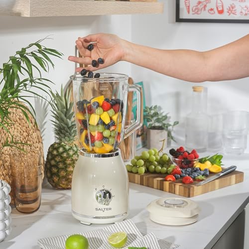 Salter Retro Cream Jug Blender - BPA-Free Detachable 1.5 Litre Glass Jug, 2 Speeds & Pulse Function, Stainless Steel Cross Blades, Smoothies & Protein Shakes, Non-Slip Base, 1000 W - Image 4