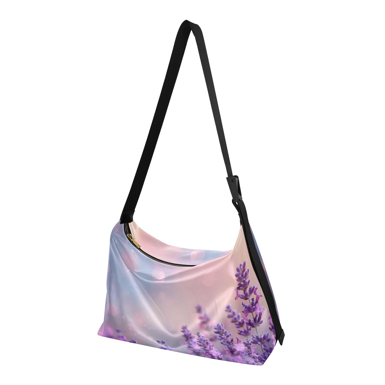 Msyxl Beautiful Lavender Field Shoulder Bag for Women Waterproof PU Leather Hobo Bags Crossbody Purse with Zipper Closure