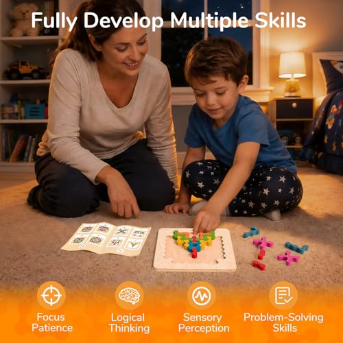 Pordi Wooden Brain Teaser Puzzles for Kids - Montessori STEM Tangram Logic IQ Game, Jigsaw Pattern Blocks Educational Toys, Festival Present for Toddlers Boys Girls Ages 3-6 and Adults (Imagination) - Image 7